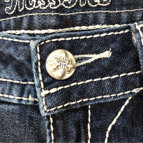 Miss Me Jeans Cotton Blend Blue Wash Distressed Embellished Cropped Jeans 26 - Picture 5 of 13
